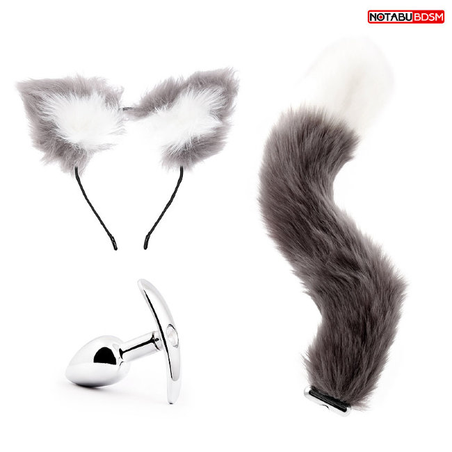 Игровой набор в сером цвете с ушками и хвостик со съемным хвостиком Игровой набор в сером цвете с ушками и хвостик со съемным хвостиком