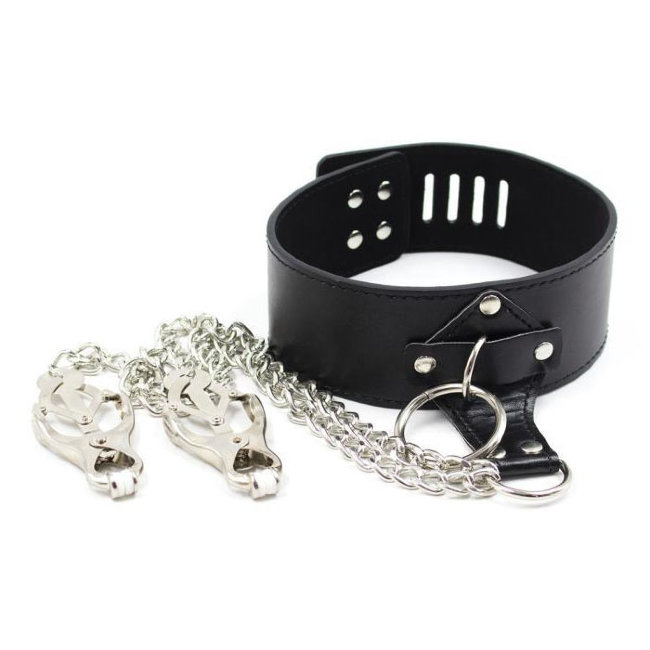 Ошейник с зажимами для сосков крокодилы