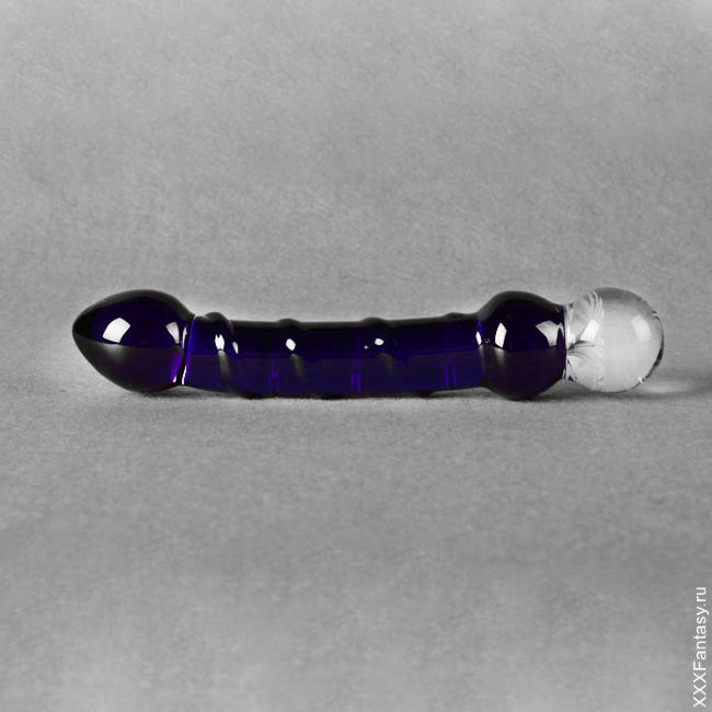 Стимулятор для секса из синего стекла с цветком ручной работы Стимулятор для секса из синего стекла с цветком ручной работы