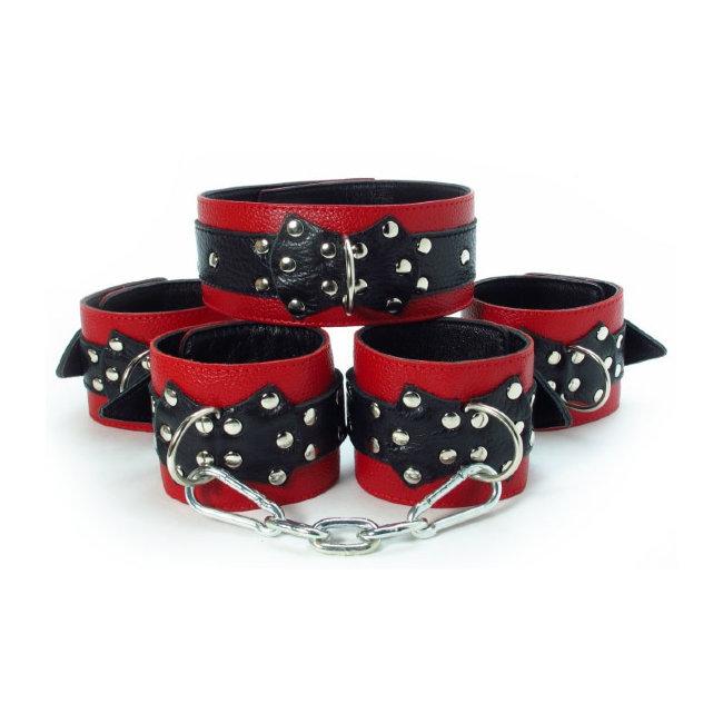 Дерзкий бдсм набор из красно черной натуральной кожи