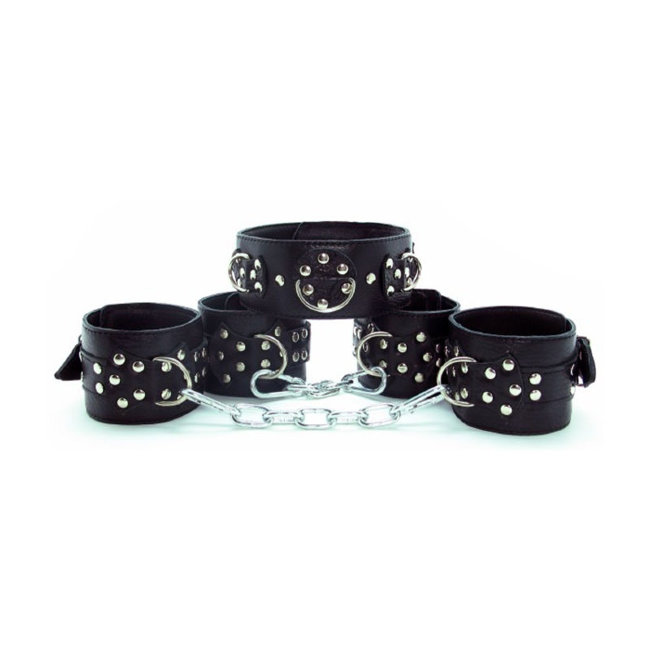 Комплект БДСМ оков с ошейником из мягкой натуральной кожи