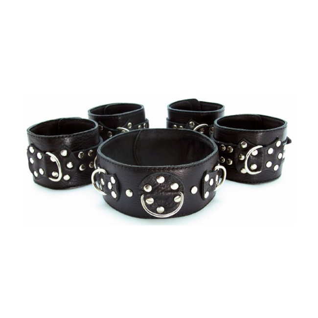 Комплект БДСМ оков с ошейником из мягкой натуральной кожи