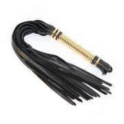 Кожаный флоггер с жесткой золотой рукояткой