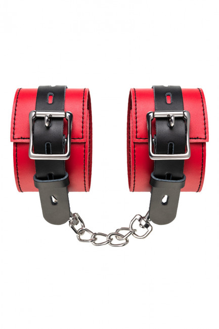Оковы на ноги из красно-черной кожи