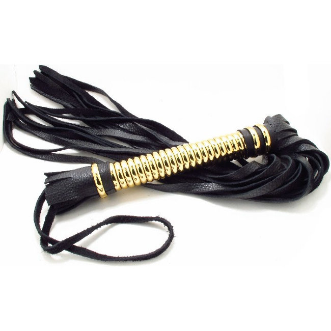 Натуральная кожаная плетка с золотой ручкой