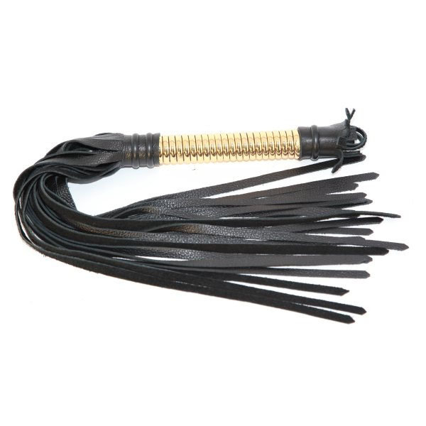 Натуральная кожаная плетка с золотой ручкой