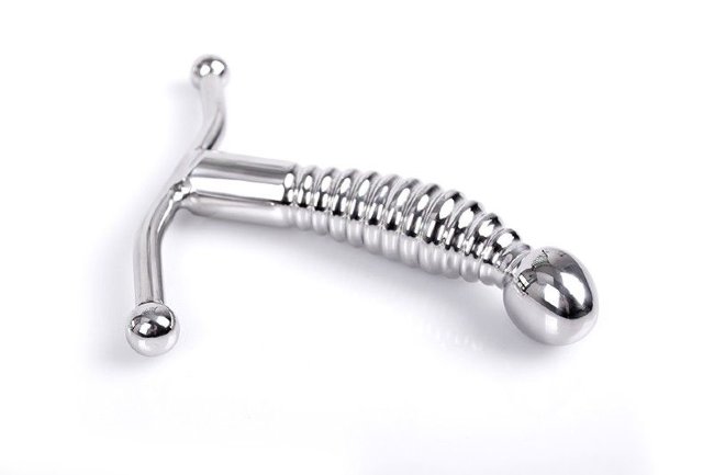 Ребристый массажер простаты с круглой головкой Ребристый массажер простаты с круглой головкой