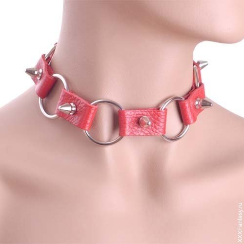 Кожаный ошейник с кольцами и шипами Кожаный ошейник с кольцами и шипами