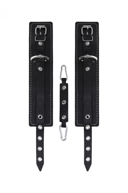 Оковы из натуральной кожи двухслойные с белой строчкой