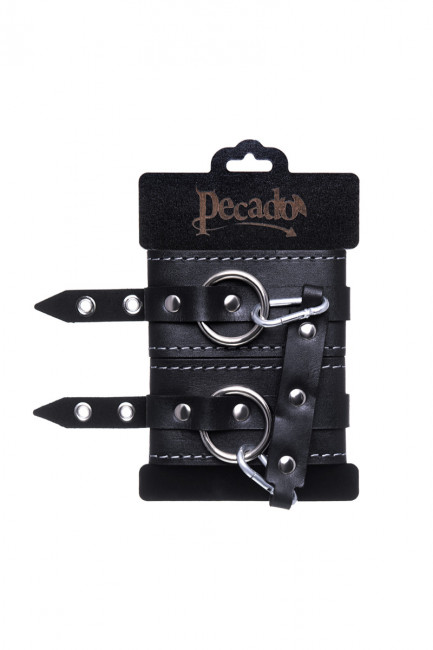 Оковы из натуральной кожи двухслойные с белой строчкой