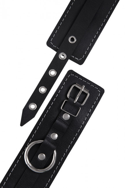 Оковы из натуральной кожи двухслойные с белой строчкой