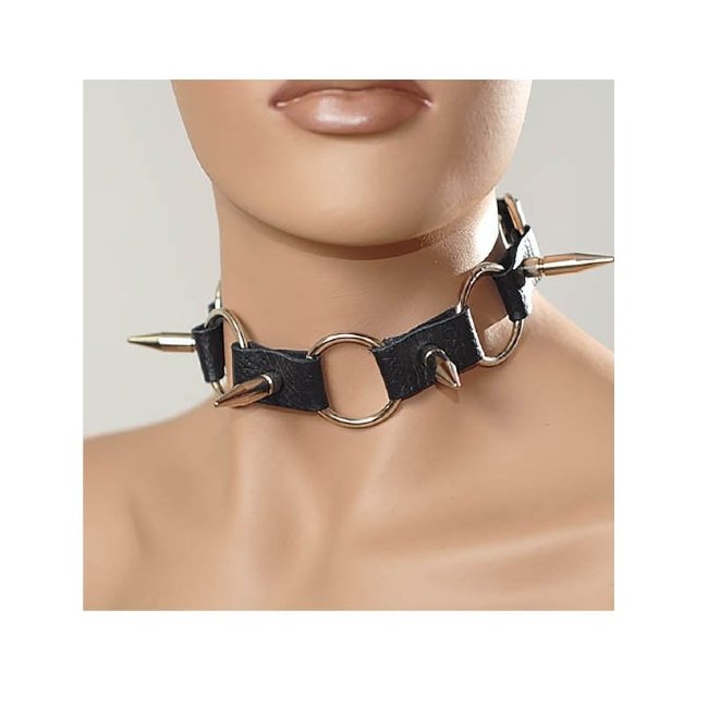 Секс ошейник с кольцами и длиннными шипами Секс ошейник с кольцами и длиннными шипами