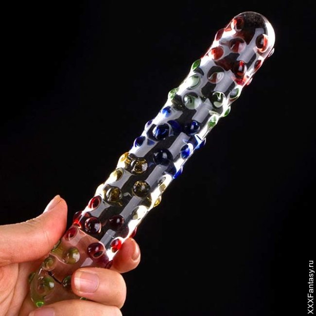 Стеклянный двусторонний фаллоимитатор с шишечками