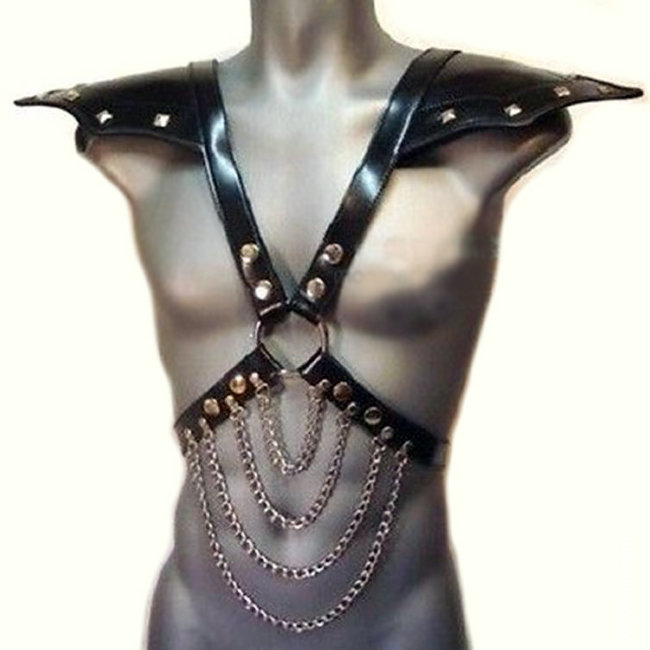 Садо мазо мужская сбруя с эполетами Садо мазо мужская сбруя с эполетами