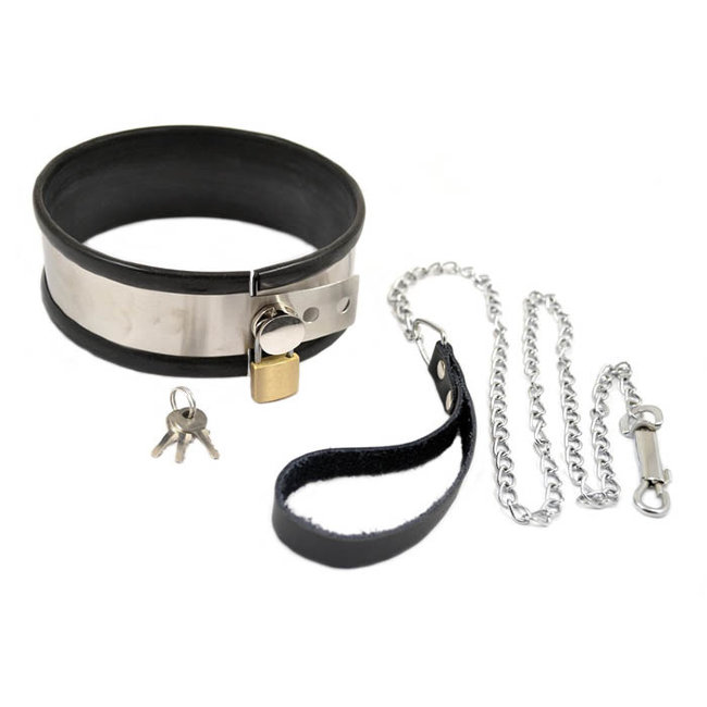 Металлический ошейник с поводком для раба Металлический ошейник с поводком для раба