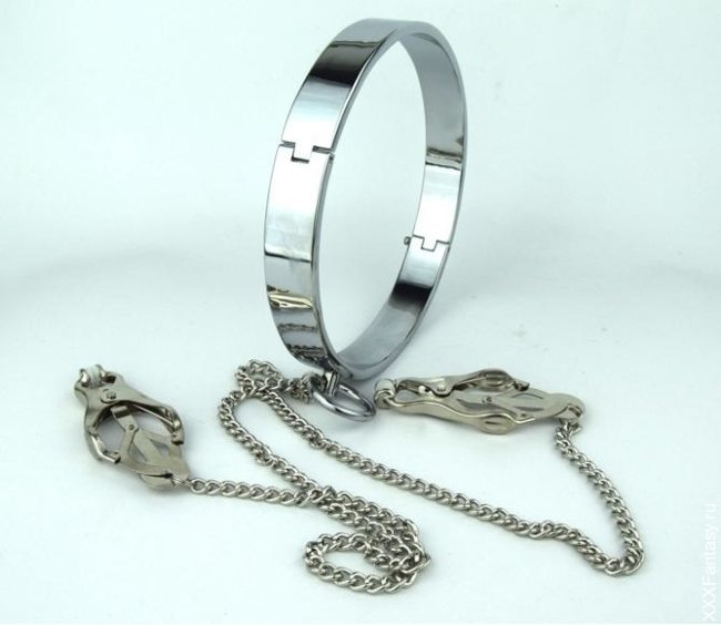 Ошейник с сосковыми зажимами на цепочках