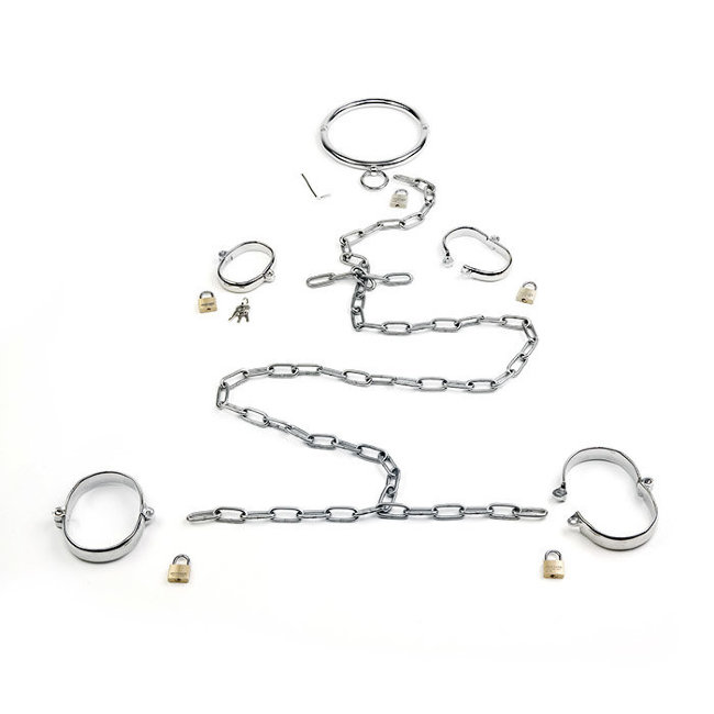 Металлические наручники и кандалы на ноги с ошейником Металлические наручники и кандалы на ноги с ошейником