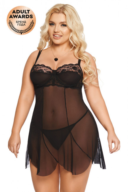 Прозрачная сорочка с кружевным лифом и стринги