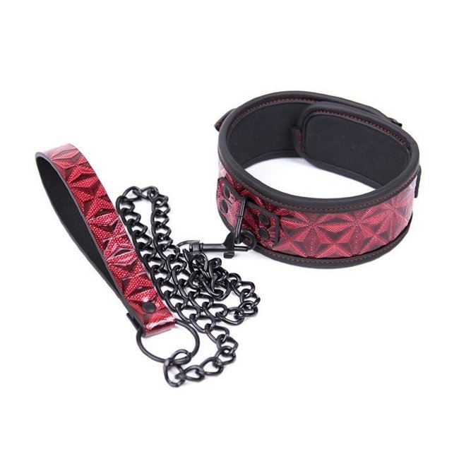 Ошейник с поводком из кожи на цепи Ошейник с поводком из кожи на цепи
