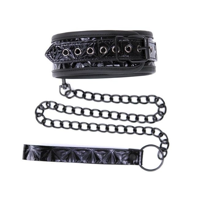 Ошейник с поводком из искусственной кожи на цепи Ошейник с поводком из искусственной кожи на цепи