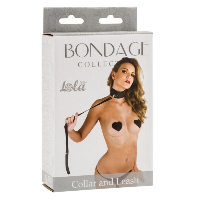 Чёрный ошейник с поводком из нежного материала