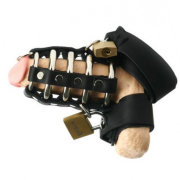 Кожаная бондажная сбруя на член и мошонку Кожаная бондажная сбруя на член и мошонку