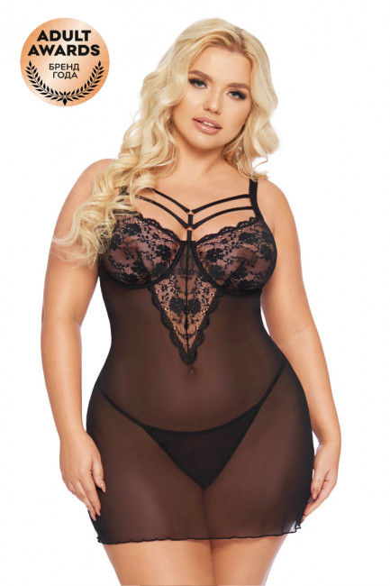 Прозрачное мини платье с кружевным верхом Прозрачное мини платье с кружевным верхом