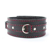 Ошейник из натуральной кожи с красной строчкой