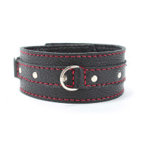 Ошейник из натуральной кожи с красной строчкой