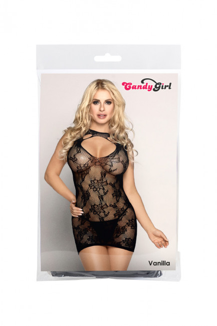 Прозрачное бесшовное черное платье и стринги