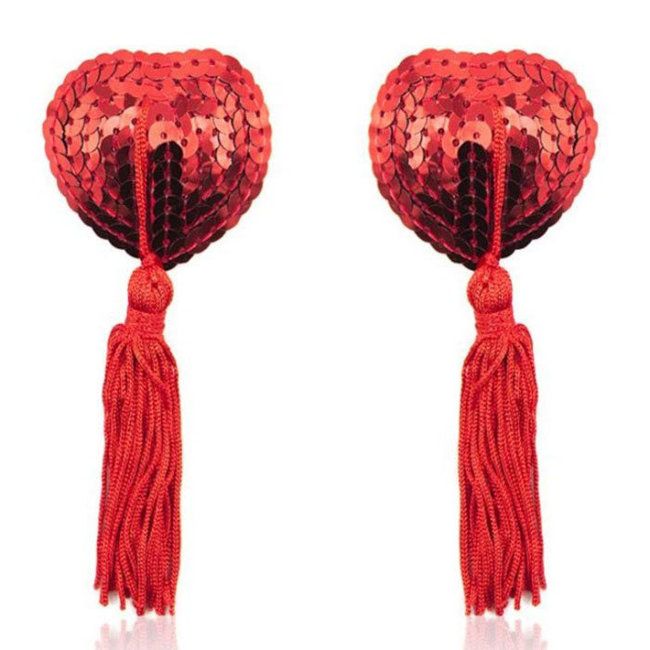 Красные наклейки с кисточками на грудь Красные наклейки с кисточками на грудь