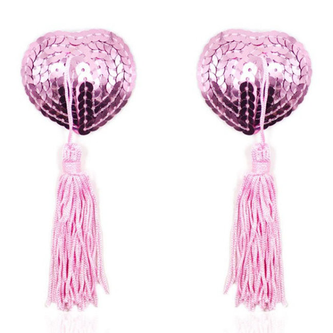 Розовые наклейки с кисточками на грудь Розовые наклейки с кисточками на грудь