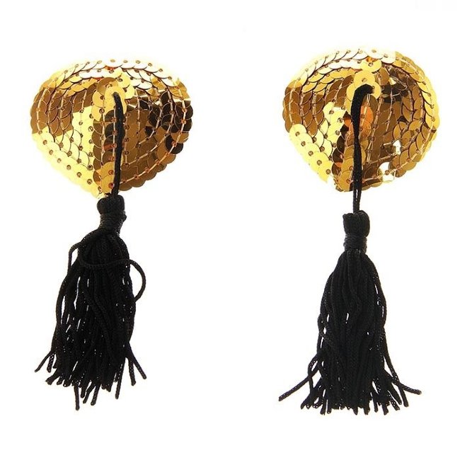 Золотые наклейки с кисточками на грудь Золотые наклейки с кисточками на грудь