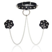 Ошейник с украшениями для сосков на цепочках