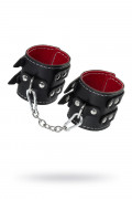 Кожаные наручники с двумя ремнями и красной подкладкой Pecado BDSM