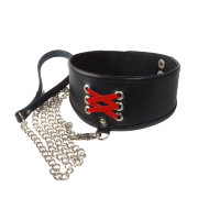 Широкий ошейник с контрастной шнуровкой и поводком