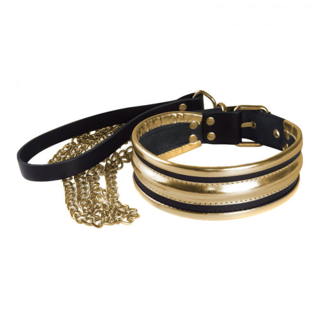 Ошейник из натуральной кожи с поводком