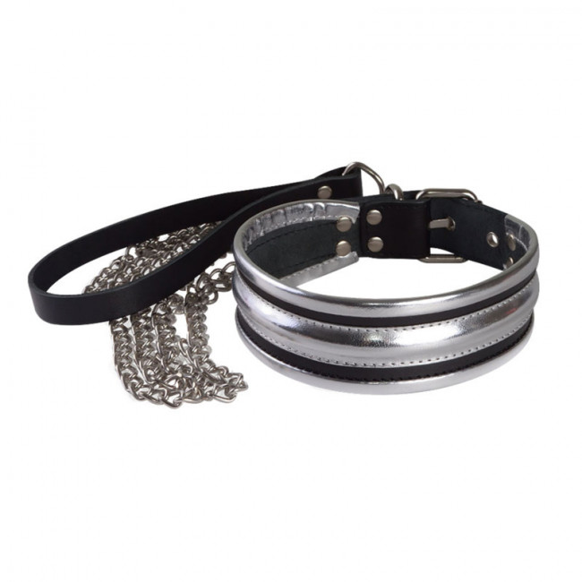 Ошейник из натуральной кожи с поводком