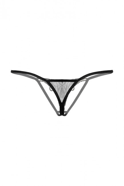 Открытые микро трусики стринг с черно розовым кружевом