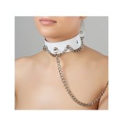 Кожаный ошейник с цепью и поводком