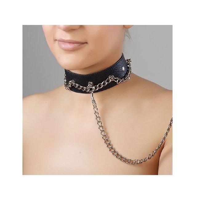 Ошейник из кожи с поводком 