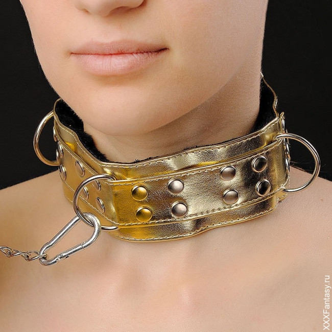 Ошейник с мехом и цепочкой-поводком