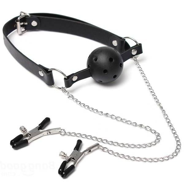 Кляп шар с прищепками на соски