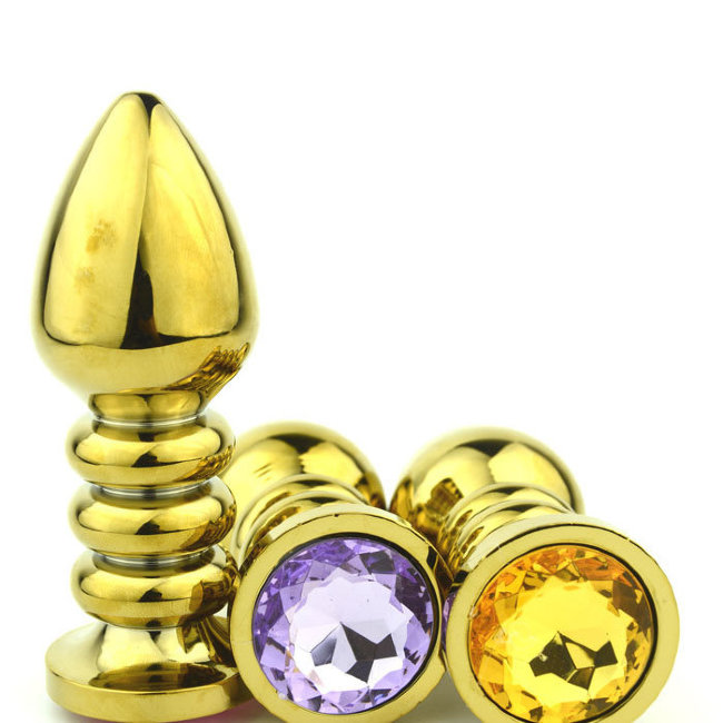 Золотая анальная пробка с резьбой