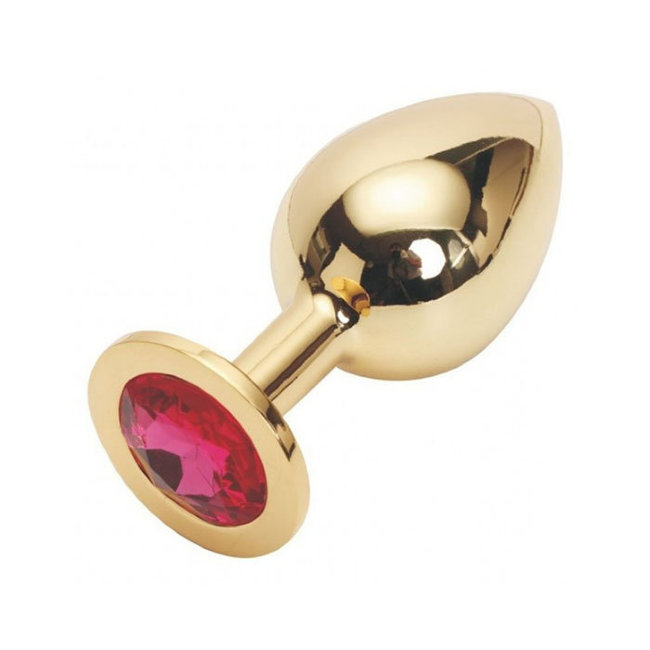 Золотая анальная пробка со стразой среднего размера