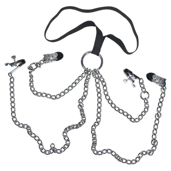 Ошейник с зажимами на соски и половые губы