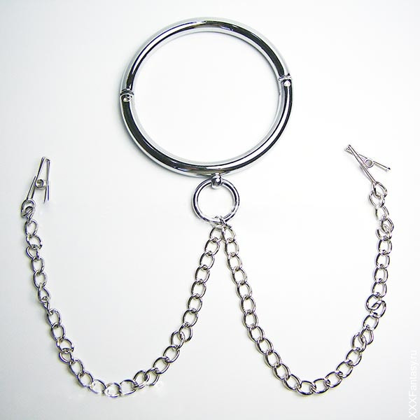 Металлический ошейник с сосковыми прищепками Металлический ошейник с сосковыми прищепками