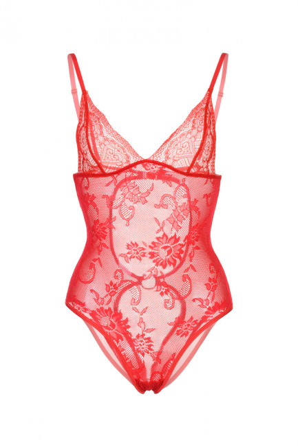Кружевное красное боди с открытой попкой и интимным доступом Кружевное красное боди с открытой попкой и интимным доступом