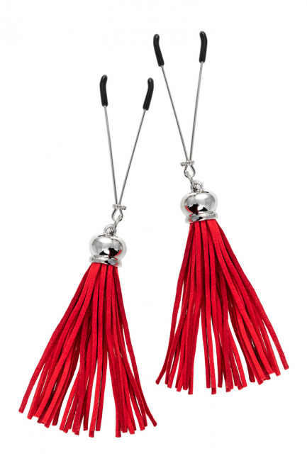 Зажимы-вилки с кисточками из замши для сосков Зажимы-вилки с кисточками из замши для сосков