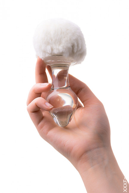 Анальная втулка из стекла с белым хвостиком